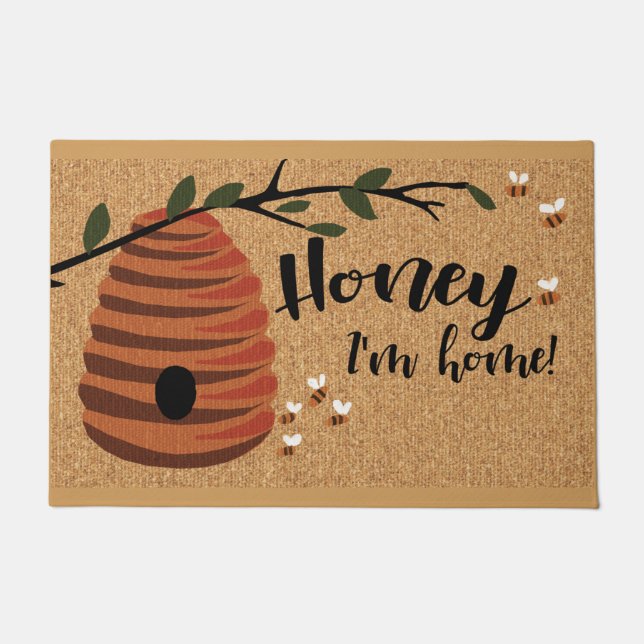 Funny Honey Doormat, Bee Doormat, Bee Outdoor Mat (Front)