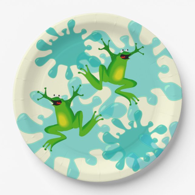 Funny Hoppy Birthday Frog 9" Party Plate (Front)