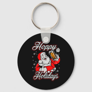 Funny Hoppy Holidays Santa Beer Christmas Drinking Key Ring