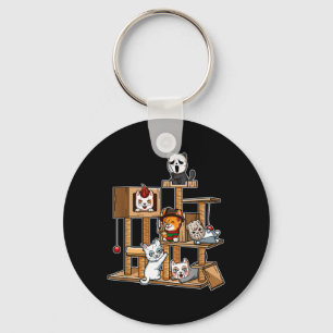 Funny Horror Movie Kitten Playing On Cat Tree Key Ring