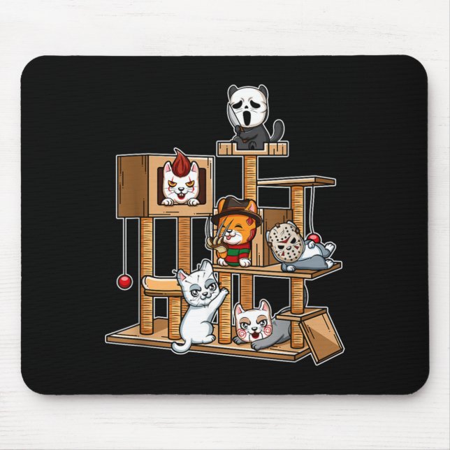 Funny Horror Movie Kitten Playing On Cat Tree Mouse Pad (Front)