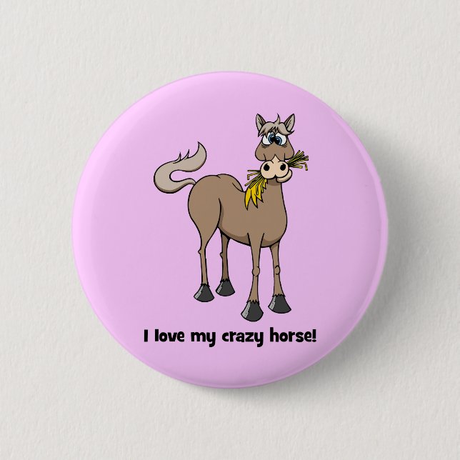Funny horse 6 cm round badge (Front)