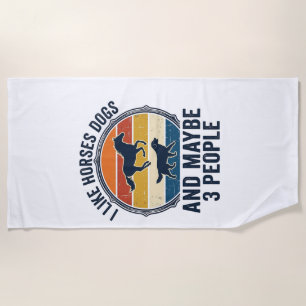 Funny Horse and Dog Lover Vintage Sunset Design_1 Beach Towel