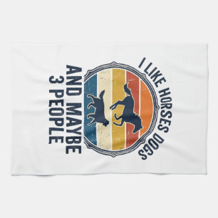 Funny Horse and Dog Lover Vintage Sunset Design_1 Tea Towel
