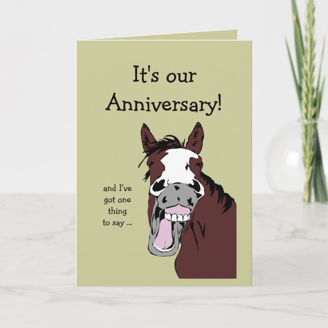 Funny Horse Anniversary Cartoon Spouse or Partner Card (Front)