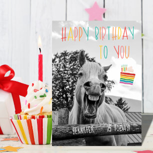 Funny Horse Birthday Card with name and age