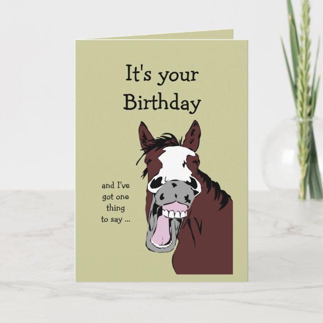Funny Horse Birthday Cartoon Romantic Silly Card (Front)
