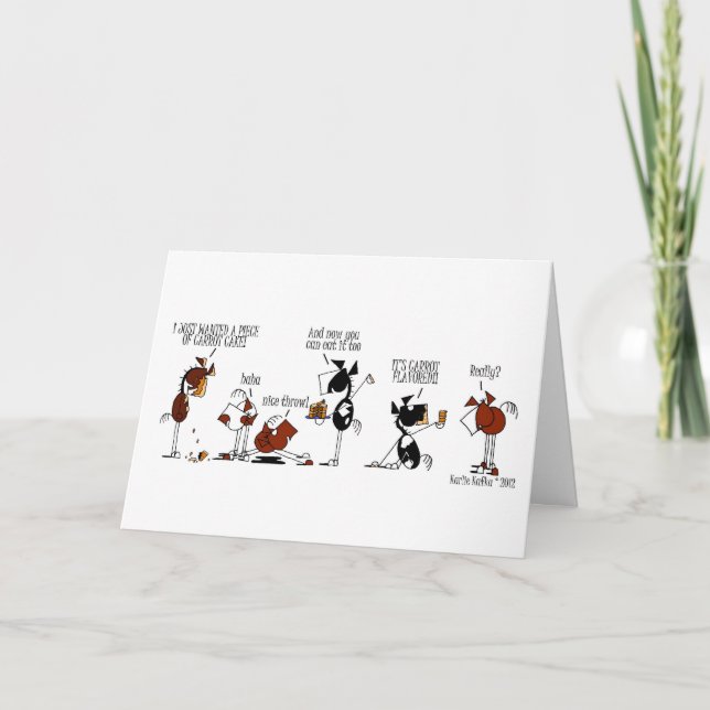 Funny Horse & Carrot Cake Cartoon Birthday Card (Front)