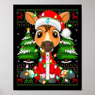 Funny Horse Christmas Lights Santa Costume Ugly Xm Poster