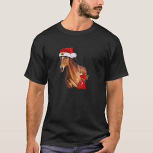 Funny Horse Christmas Santa Hat Farm Animal Lover  T-Shirt