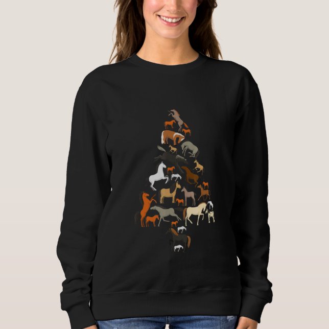 Funny Horse Christmas Tree Horseback Riding Xmas W Sweatshirt (Front)
