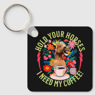 Funny Horse Coffee Lover Humour Key Ring