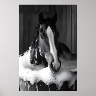 Funny Horse in Bathtub Print, Vintage Bathroom Poster