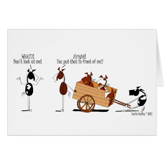 Funny Horse in Front of the Cart Cartoon (Front Horizontal)