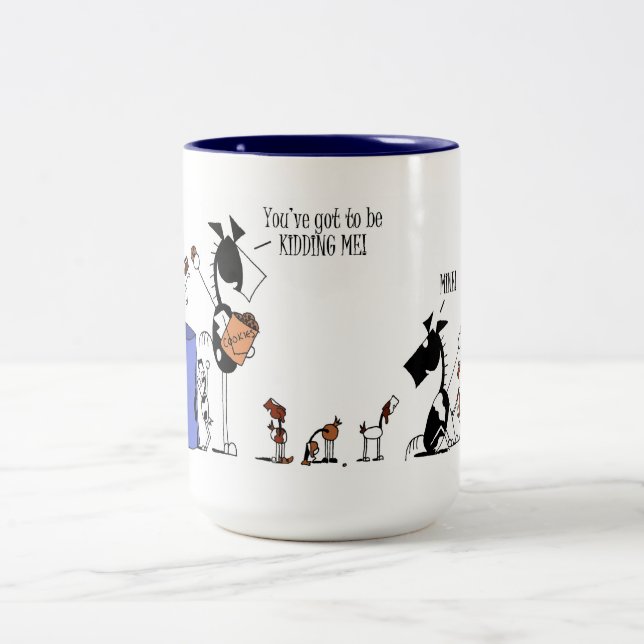 Funny Horse & Kid Goat Cartoon Two-Tone Coffee Mug (Center)