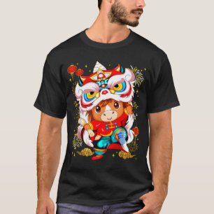 Funny Horse Lion Dance Chinese New Year Kid Men T-Shirt