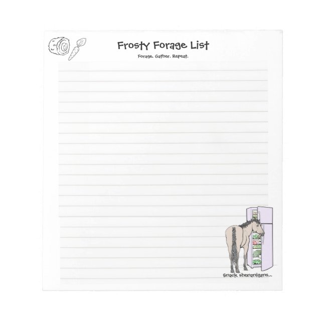 Funny Horse Lover Gift Whimsical Frosty Forage Notepad (Front)