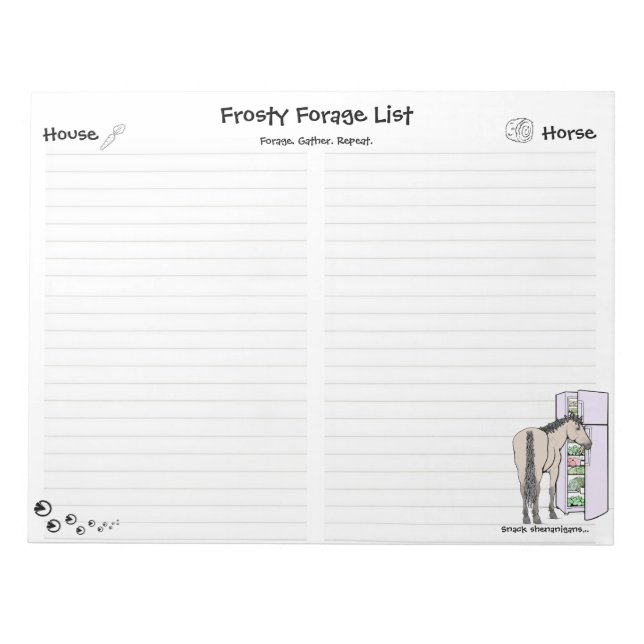 Funny Horse Lover Gift Whimsical Frosty Forage Notepad (Front)
