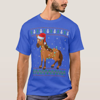 Funny Horse Lover Xmas Lights Santa Hat Ugly Horse T-Shirt