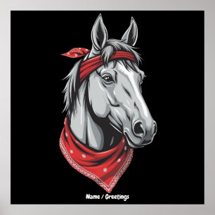 Funny Horse Lovers Red Bandanna Girls Women Cute  Poster
