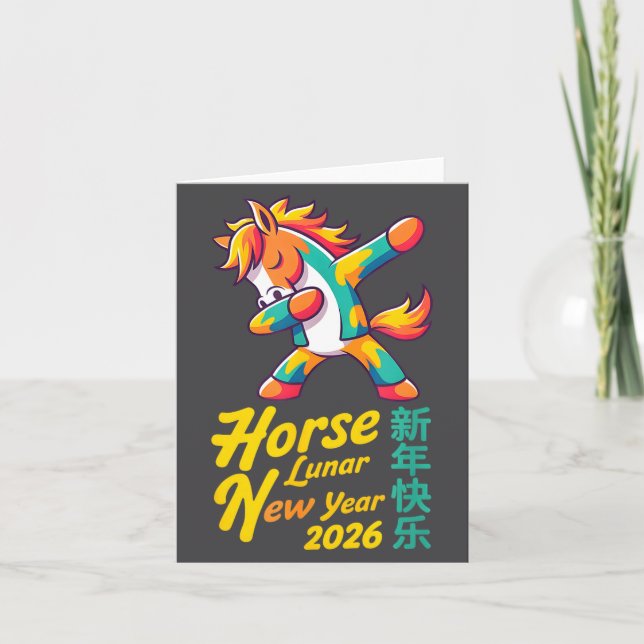 Funny Horse Lunar New Year 2026 Dabbing Design  Card (Front)