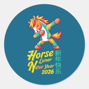 Funny Horse Lunar New Year 2026 Dabbing Design  Classic Round Sticker
