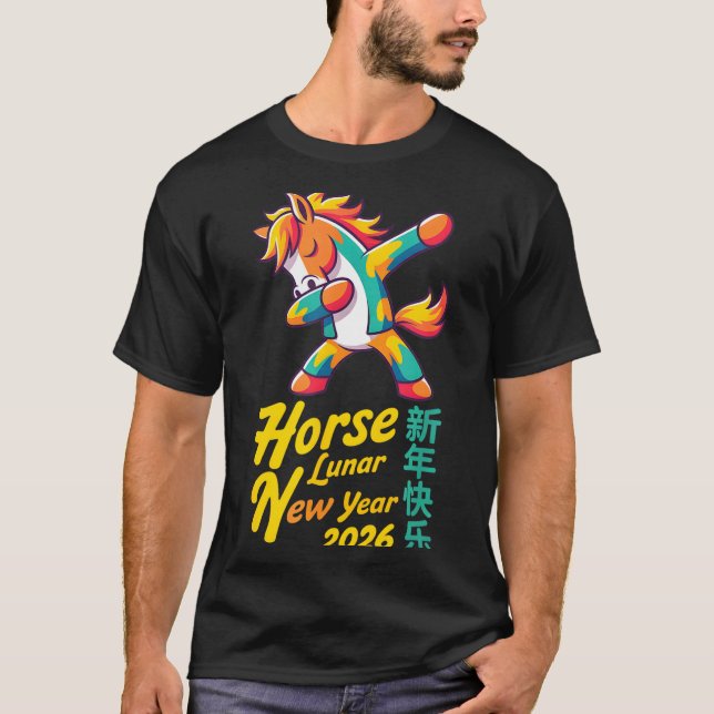 Funny Horse Lunar New Year 2026 Dabbing Design  T-Shirt (Front)