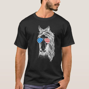 Funny Horse Patriotic USA Flag Aviator Sun Glasses T-Shirt