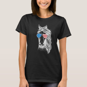Funny Horse Patriotic USA Flag Aviator Sun Glasses T-Shirt