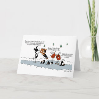 Funny Horse & Penguin Winter Cartoon Card