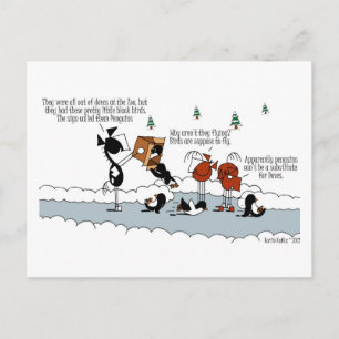 Funny Horse & Penguin Winter Cartoon Postcard