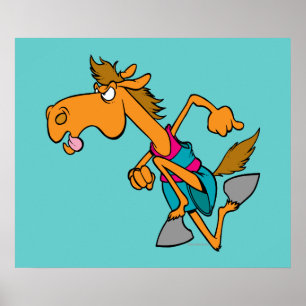 funny horse racer running horse cartoon poster