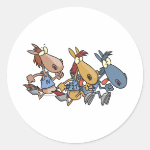 funny horse racing cartoon classic round sticker