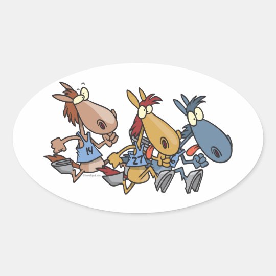 Funny Horse Racing Cartoon Oval Sticker Zazzle Com Au