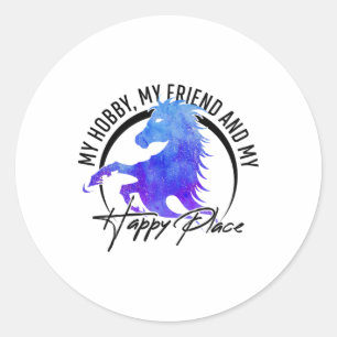Funny Horse Riding Gift - Horseback Is My Happy Pl Classic Round Sticker