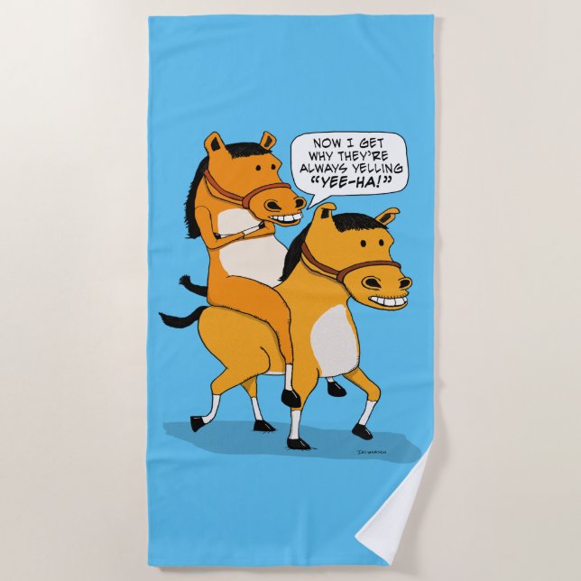 Funny Horse Riding Horse Beach Towel (Front)