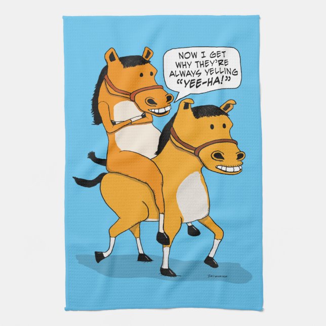 Funny Horse Riding Horse Tea Towel (Vertical)