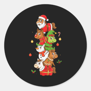Funny Horse Santa Elf Snowman Christmas Womens Men Classic Round Sticker
