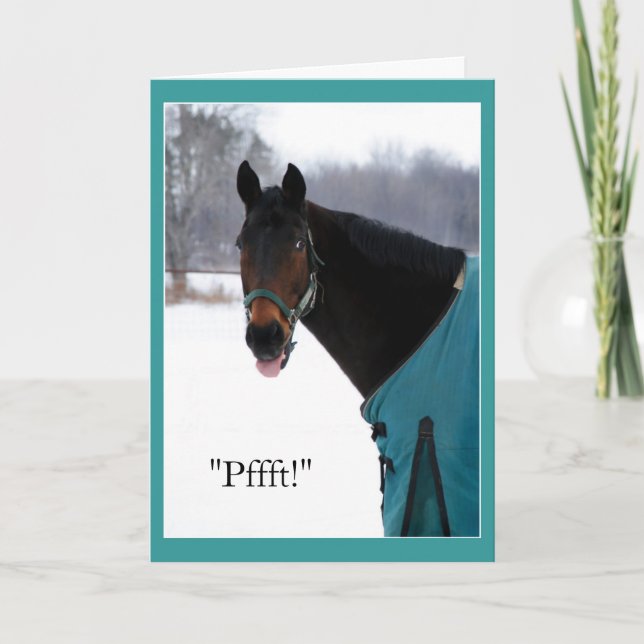 Funny Horse Sends Bronx Cheer Card (Front)