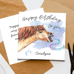 Funny Horse Singing Happy Birthday Card with Name