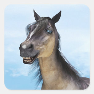 Funny Horse Smile Portrait Art Square Sticker