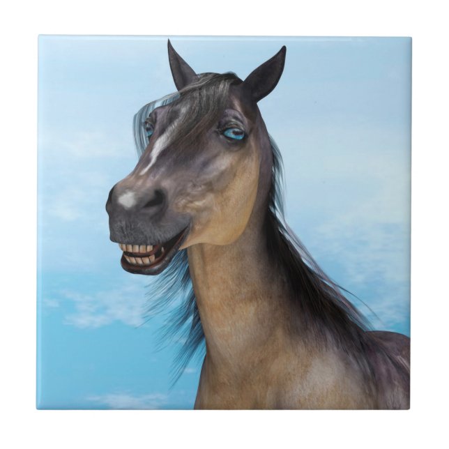 Funny Horse Smile Portrait Art Tile (Front)