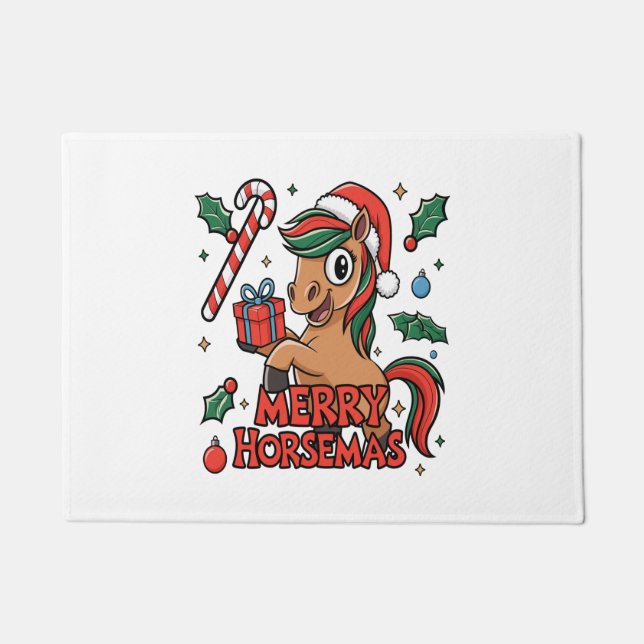 Funny Horse Sublimation, Merry Horsemas Doormat (Front)