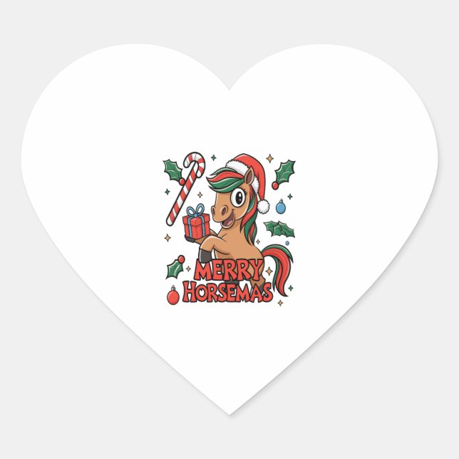 Funny Horse Sublimation, Merry Horsemas Heart Sticker (Front)