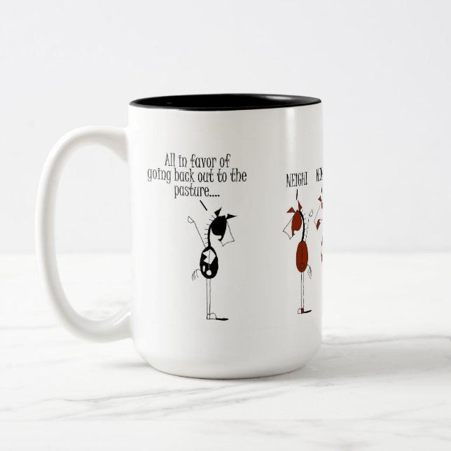 Funny Horse Voting Cartoon Two-Tone Coffee Mug (Left)