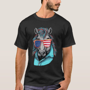 Funny Horse Wears Sunglasses With American Flag Co T-Shirt