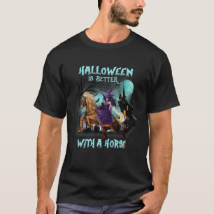 Funny Horse Witch Hat Pumpkin Riding Happy Hallowe T-Shirt