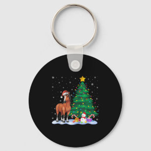 Funny Horse Xmas Tree Lights Reindeer Hat Christma Key Ring