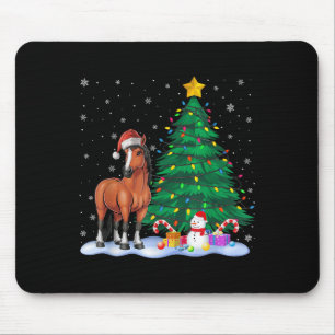 Funny Horse Xmas Tree Lights Reindeer Hat Christma Mouse Pad
