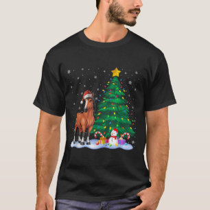 Funny Horse Xmas Tree Lights Reindeer Hat Christma T-Shirt